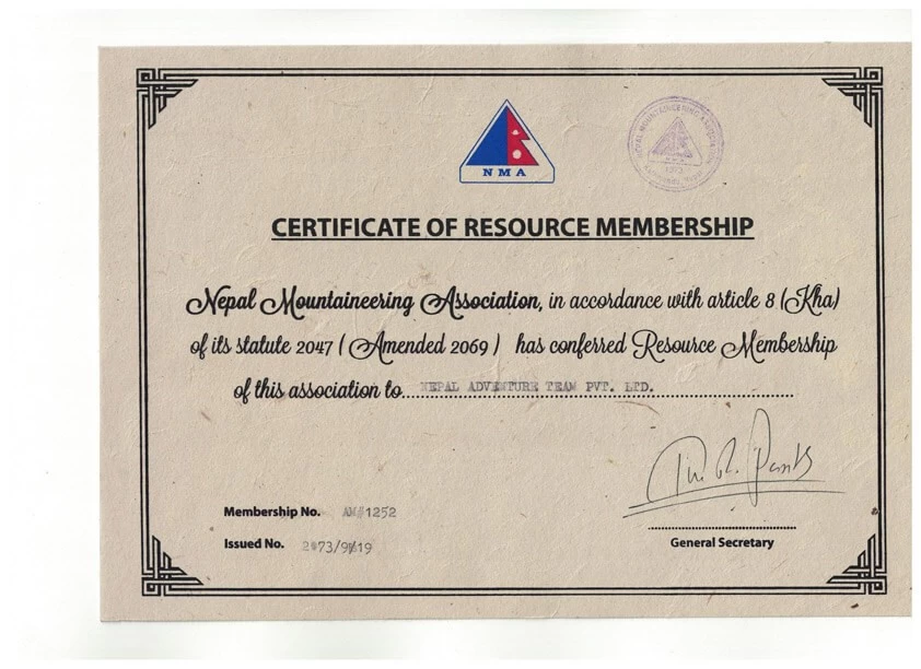 NMA Certificate