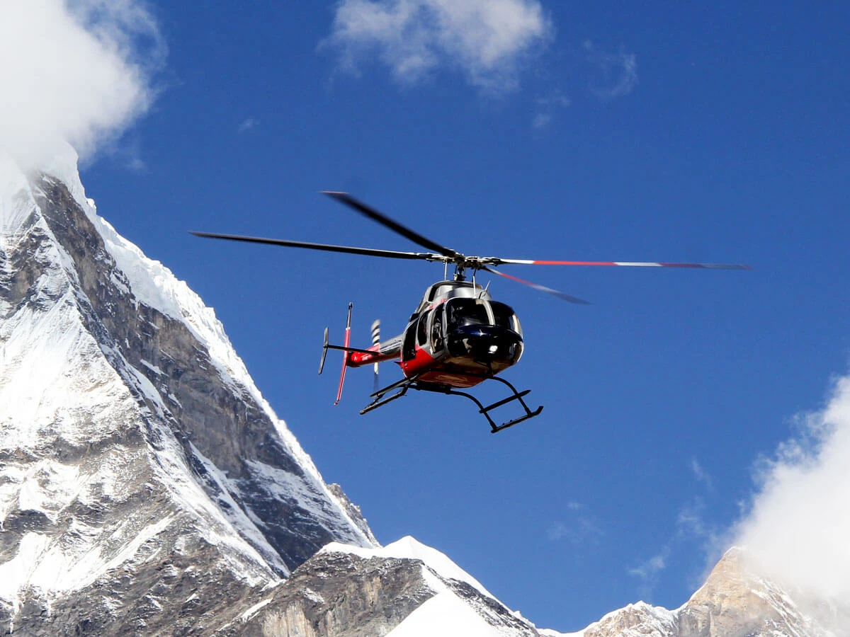 Helicopter Ready to Land at Damodar Kunda Lake