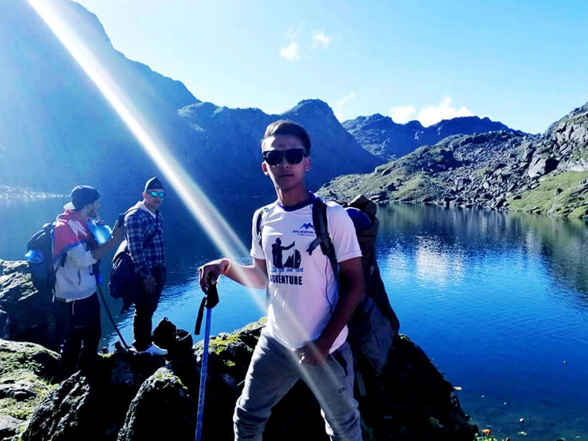 Our Guide Taking Photo Nearby Gosaikunda Lake