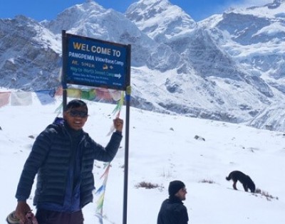 At the Pangpema Base Camp(5143m) during the short Kanchenjunga Base Camp Trek